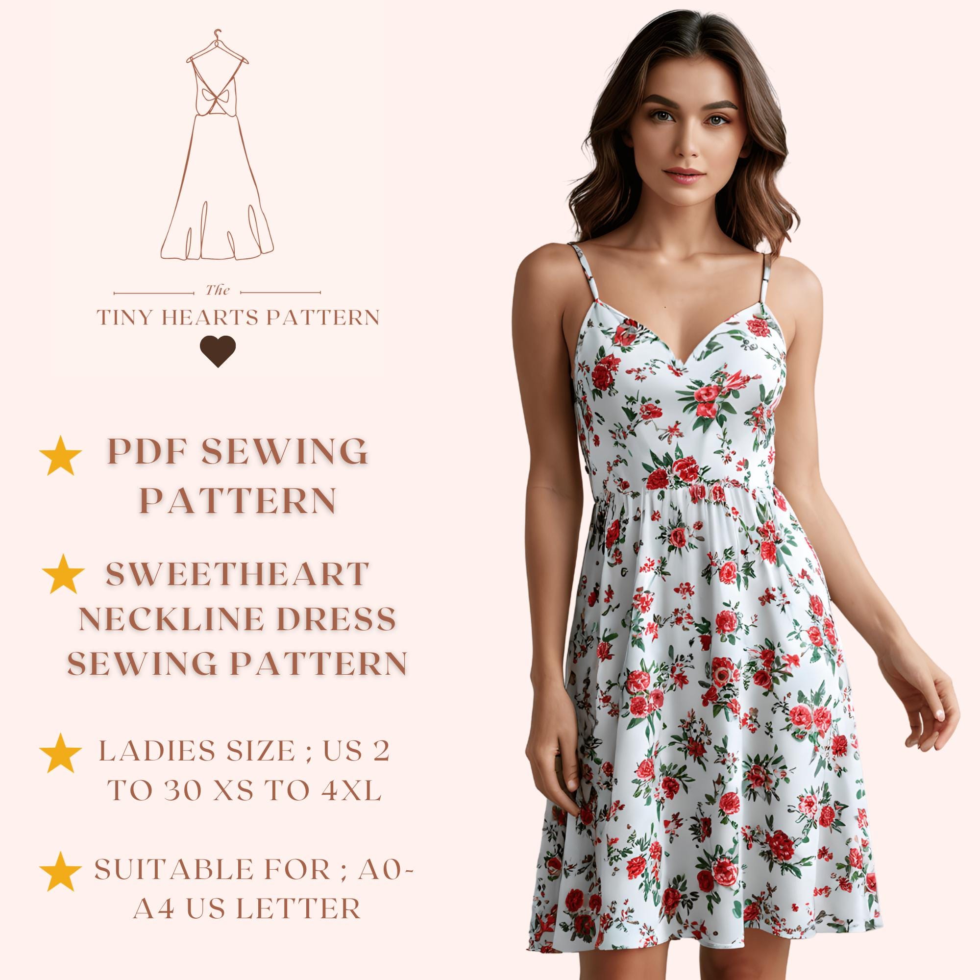 Sweetheart Neckline Dress Sewing Pattern | Women Dress