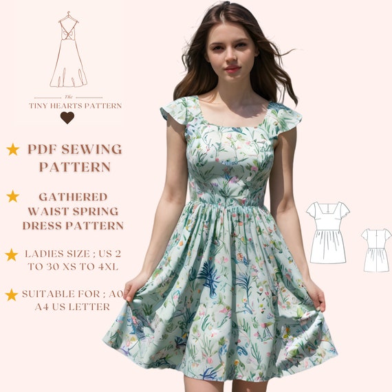 Gathered Waist Spring Dress Pattern, Women Dress Sewing Patterns, Fall  Dresses, Size:us2-30 | A0-A4-USLETTER | - Etsy