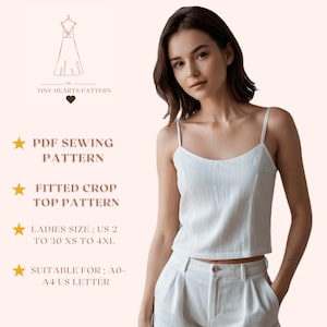 Patrón de top ajustado / Patrón de costura de top para mujer / Patrón de blusa / Top corto sin mangas / Patrón de costura fácil / A0 A4 Carta de EE. UU. 2 a 30
