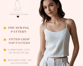 Fitted Crop Top Pattern | Women Top Sewing Pattern | Blouse Pattern | Sleeveless Crop | Easy Sewing Pattern | A0 A4 US Letter US 2 to 30