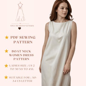 Boat Neck Bodice Women Dress Pattern,Sewing Pattern for Women,Ladies Size -XS-4XL- Casual Dress Suitable For ; A0 A4 US Letter-US 2 to 30