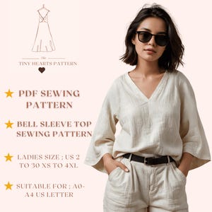 Bell Sleeve Top Sewing Pattern: Women&#39;s Blouse, XS-4XL (PDF Pattern)