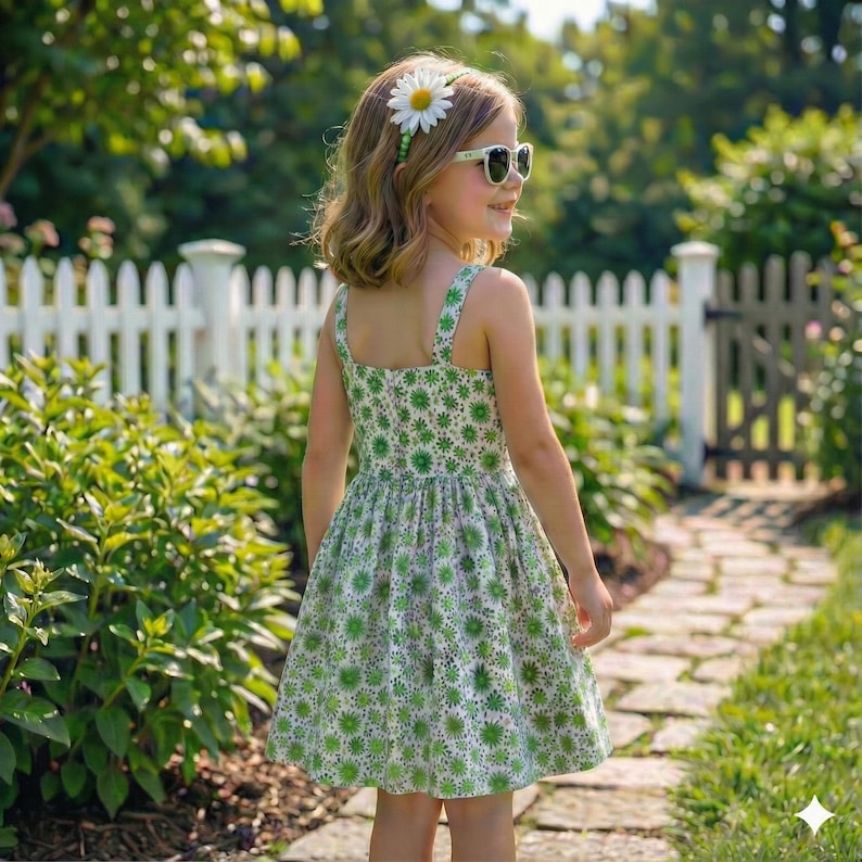 Kids Gathered Summer Dress Pattern, Girls Dress Sewing Patterns, Pinafore Dresses Size:2-16Age | A0-A4-USLETTER | image 6