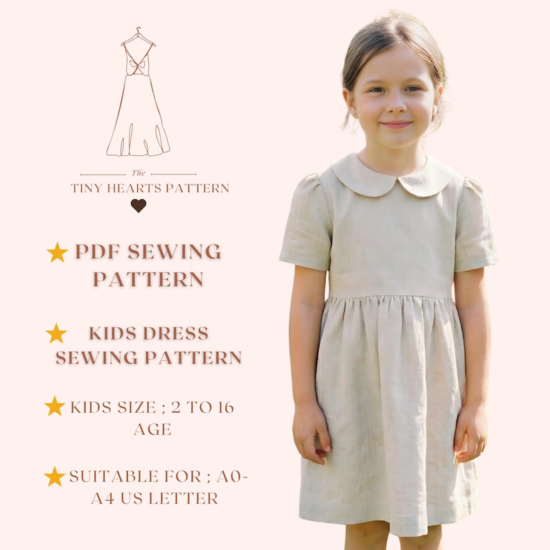 Kids Dress Sewing Pattern, Girls Sewing Patterns, Peter Pan Toddler Dresses, Size:2-16Age | A0-A4-USLETTER | image 1
