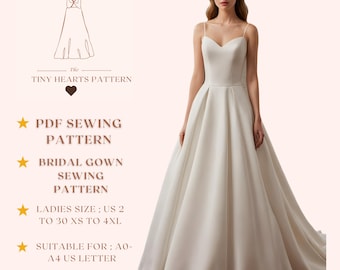 Bridal Gown Sewing Pattern, Women Wedding Dress Sewing Patterns, Maxi Dresses, Size:US2-30 | A0-A4-USLETTER |