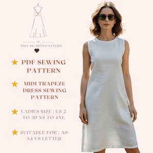 Midi Trapeze Dress Sewing Pattern, Linen Dress Pattern,Women Dress Sewing Pattern,Summer Dress Pattern,Fall Dress A0 A4 US Letter-US 2 to 30
