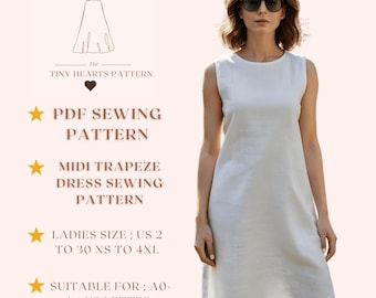 Midi Trapeze Dress Sewing Pattern, Women Dress Patterns, Fall Dresses Woman, Size:US2-30 | A0-A4-USLETTER |