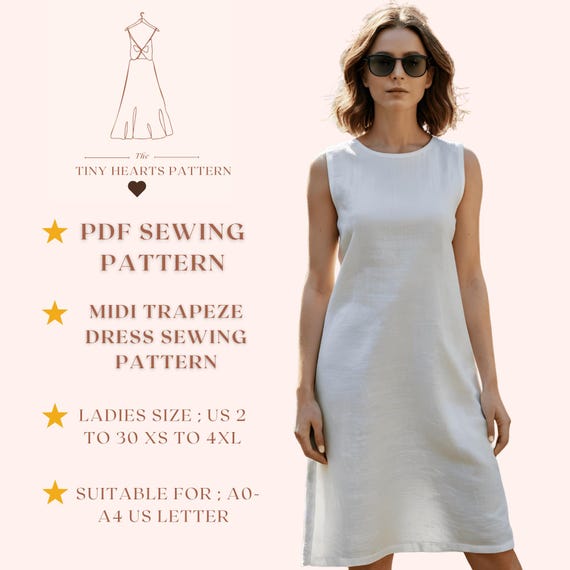 Midi Trapeze Dress Sewing Pattern, Women Dress Patterns, Fall Dresses Woman,  Size:us2-30 | A0-A4-USLETTER | - Etsy New Zealand