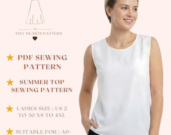 Naaipatroon zomertop, naaipatronen blouse dames, maat: 2-30 | PDF A0-A4-USBRIEF |