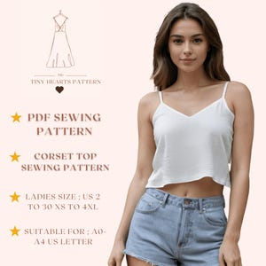 Patrón de costura de corsé superior / Patrón de costura para mujer / Patrón de top corto / Patrón de costura fácil / Patrón de camiseta sin mangas PDF A0 A4 Carta de EE. UU. 2 a 30 de EE. UU.