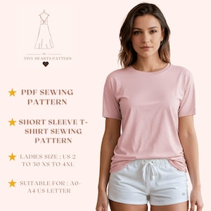 Patrón de costura de camiseta de manga corta / Patrón de costura de top de mujer / Patrón de costura en PDF / Patrón de costura fácil / A0 A4 Carta de EE. UU. 2 a 30