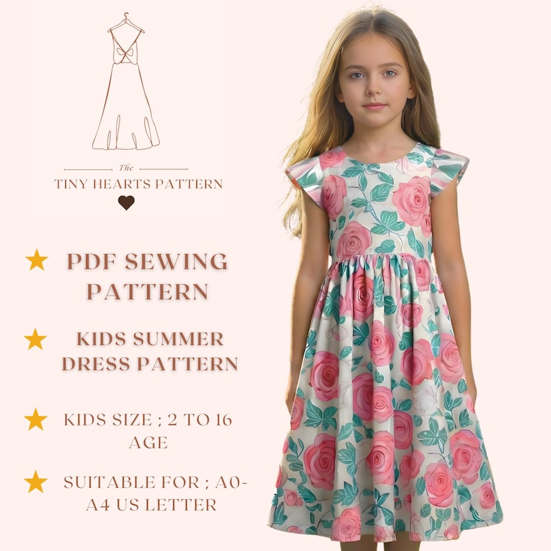 Kids Summer Dress Pattern, Girls Dress Sewing Patterns, Toddler Dresses, Size:2-16 Age | A0-A4-USLETTER | image 1