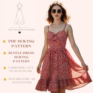 Patrón de costura de vestido con volantes / Patrón de costura de vestido de mujer / Patrón de vestido de otoño / Patrón de costura de vestido de verano / A0 A4 Carta de EE. UU. - EE. UU. 2 a 30