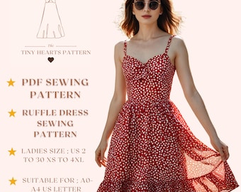 Ruffle Dress Sewing Pattern, Women Sewing Patterns, Girls Fall Dresses, Size:US2-30 PDF | A0-A4-USLETTER |