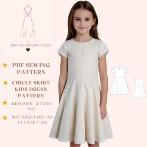 Patrón de vestido de falda circular para niños, patrón de costura de vestido para niños PDF, vestido de niños, patrón de costura de vestido para niñas A0 A4 US Letter-Girl Size 2-16 Age