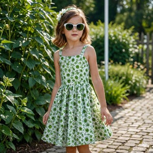 Kids Gathered Summer Dress Pattern, Girls Dress Sewing Patterns, Pinafore Dresses Size:2-16Age | A0-A4-USLETTER | image 3