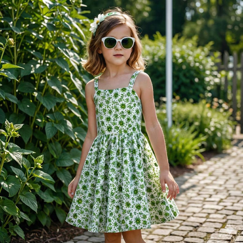 Kids Gathered Summer Dress Pattern, Girls Dress Sewing Patterns, Pinafore Dresses Size:2-16Age | A0-A4-USLETTER | image 3