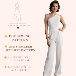 One Shoulder Jumpsuit Pattern,Woman Overalls Pattern,Jumpsuit Sewing Pattern,Pdf Sewing Pattern,Prom Jumpsuit A0 A4 US LetterUS 2 to 30