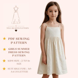 Patrón de costura para vestido de verano para niñas, patrón de costura en PDF, patrón de vestido para bebés, patrón de costura para vestido de niña, vestido de bebé (tamaño carta A0 A4 EE. UU., 2-16 años)