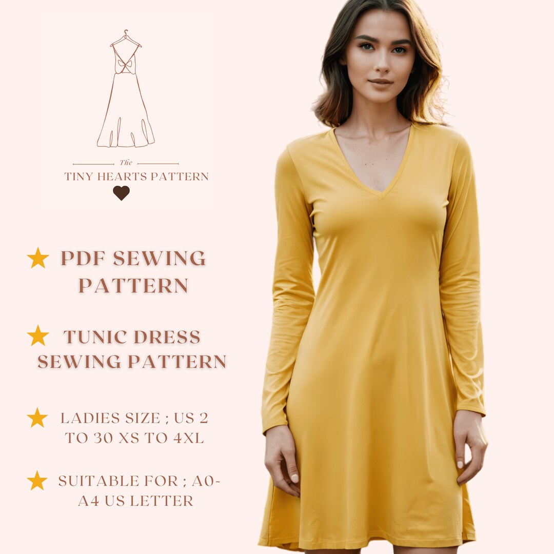 Tunic Dress Sewing Pattern,women Dress Sewing Pattern,long Sleeve Dress