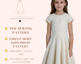 Circle Skirt Kids Dress Pattern, Girls Dress Sewing Patterns, Baby Dresses, Size:2-16Age | A0-A4-USLETTER |
