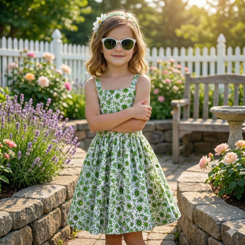 Kids Gathered Summer Dress Pattern, Girls Dress Sewing Patterns, Pinafore Dresses Size:2-16Age | A0-A4-USLETTER | image 4