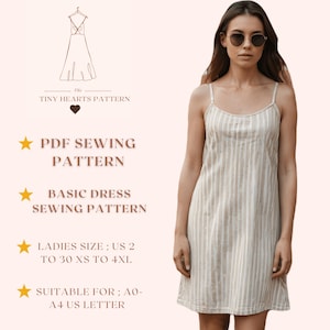 Patrón de costura de vestido básico, sin cremallera, con tirantes, patrón de vestido de verano, patrón de costura de vestido de mujer, patrón de costura en PDF A0 A4 Carta de EE. UU. - EE. UU. 2 a 30