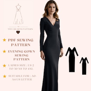 Patrón de costura de vestido de noche, Patrón de vestido largo, Patrón de vestido de fiesta, Patrón de costura de vestido de mujer, Patrón de vestido de fiesta A0 A4 Carta de EE. UU. - EE. UU. 2 a 30