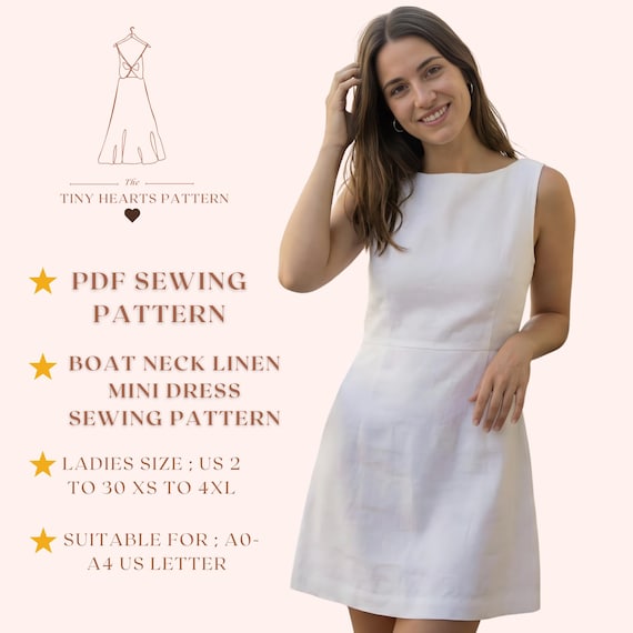 Boat Neck Linen Mini Dress Sewing Pattern, Women Dresses Sewing Patterns, Size:us2-30 | A0-A4-USLETTER | - Etsy Israel Boat Neck Linen Mini Dress Sewing Pattern, Women Dresses Sewing Patterns, Size:us2-30 | A0-A4-USLETTER | - Etsy Israel