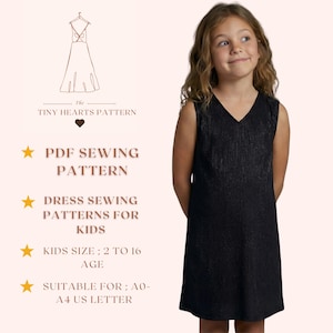 Dress Sewing Pattern For Kids, V-Neck Dress Patterns, Girls Dresses, Size:2-16 Age | A0-A4-USLETTER |