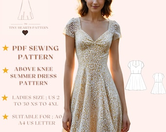Above Knee Summer Dress Pattern, Women Dress Sewing Patterns, Fall Dresses, Size:US2-30 | A0-A4-USLETTER |
