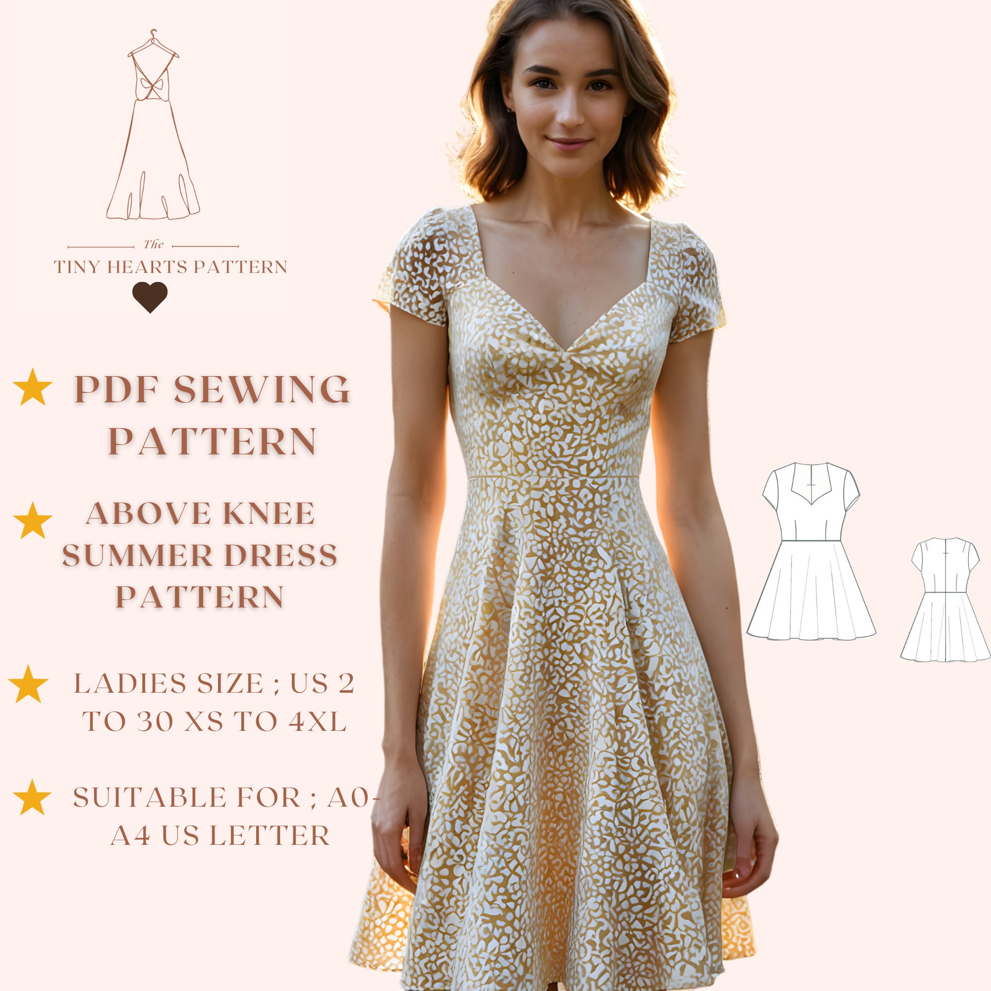 Above Knee Summer Dress Pattern, Women Dress Sewing Patterns, Fall Dresses, Size:us2-30 | A0-A4-USLETTER | - Etsy Above Knee Summer Dress Pattern, Women Dress Sewing Patterns, Fall Dresses, Size:us2-30 | A0-A4-USLETTER | - Etsy