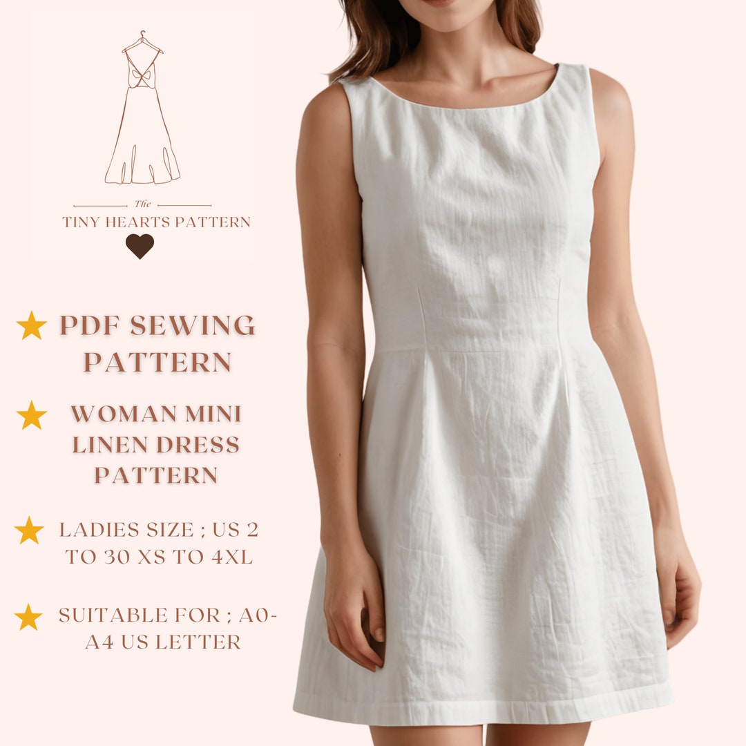 Linen Mini Dress Sewing Pattern,pdf Dress Sewing Patterns for Women