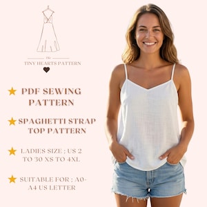 Spaghetti Strap Top Pattern, Women Blouse Sewing Patterns, Girls Tshirt Pattern, Size:US2-30 | A0-A4-USLETTER |