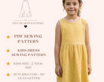 Kids Dress Sewing Pattern, Girls Dress Patterns, Toddler Dresses, Size:2-16 Age | A0-A4-USLETTER |
