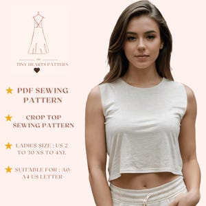 Patrón de costura de top corto / Patrón de costura de top de mujer / Patrón de costura en PDF / Patrón de camiseta sin mangas / Patrón de costura fácil / A0 A4 Carta de EE. UU. 2 a 30