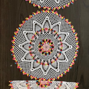 Doilies Handmade Colorful Set of 3 image 1