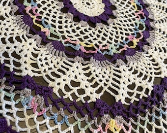 Handmade Doilies Set of 2 White, Purple, Multi