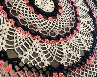 Handmade Doilies Set of 3 Ecru, Black and Pink