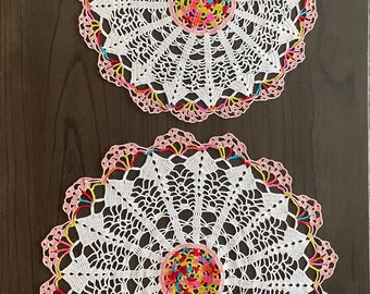 Doilies Handmade Colorful Set of 2