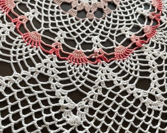 Handmade Doilies Set of 3 White and Salmon with Blush