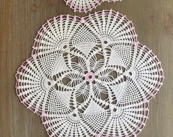 Pink & White Handmade Doilies Set of 3