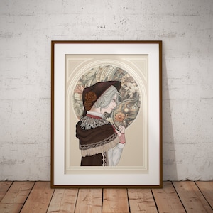 Poster in stile Art Nouveau, Bloodborne "The Doll", soulslike, wallprint