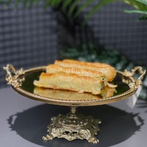 Gold Pedestal Mirror Tray: Elegant Metal Dessert & Cheese Stand