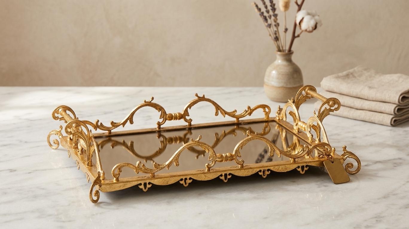 Gold Silver Mirror Tray, Decorative Serving Tray for Coffee Table