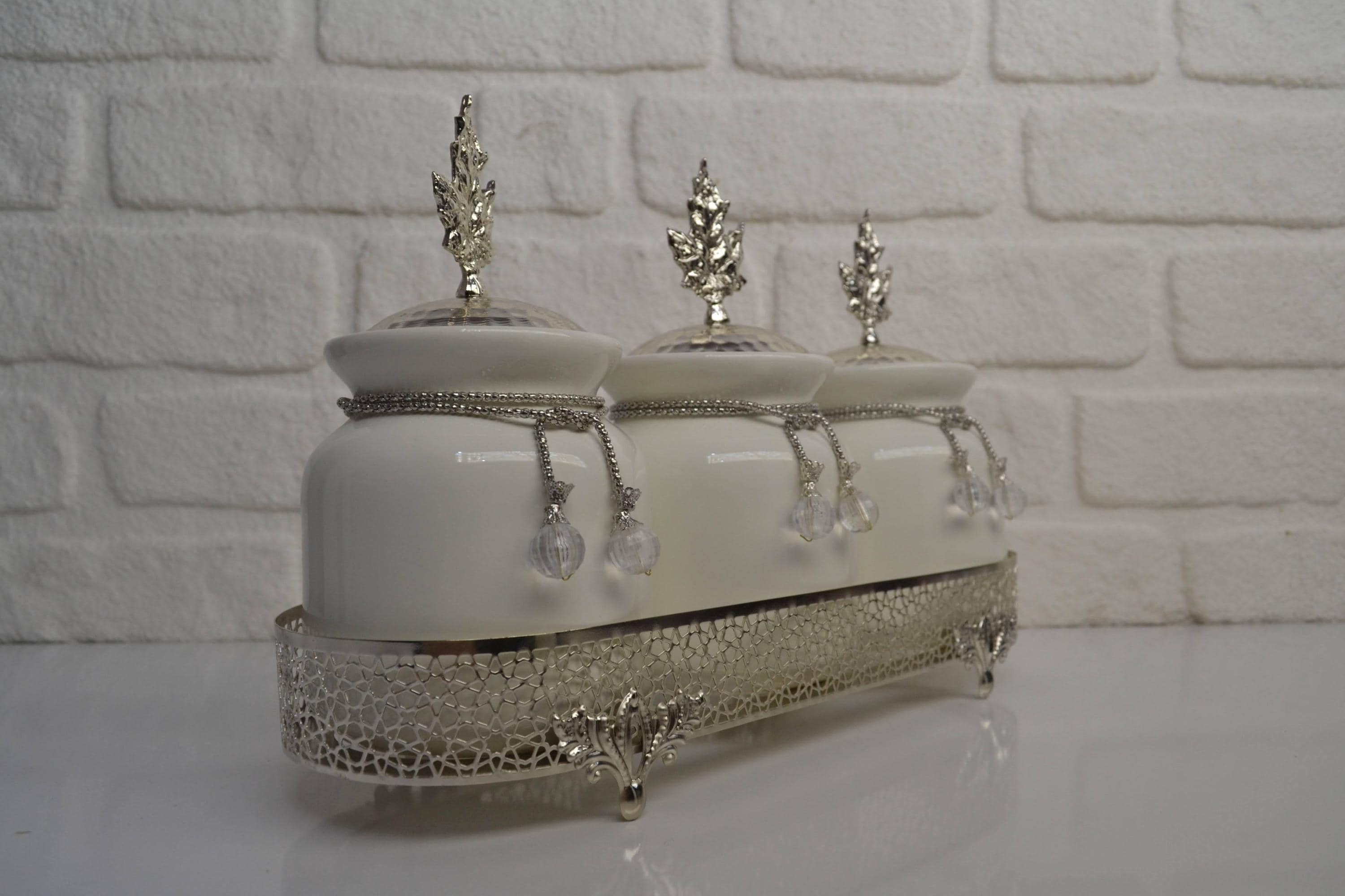 TOV® Set Of 3 Tea Coffee Sugar Canisters Filled With Silver Crystals - View #4