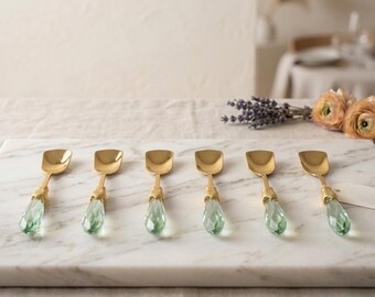 Crystal Handle Ice Cream Spoons Set of 6, Elegant Dessert Spoons, Vintage Style Teaspoons, Ice Cream Spoon Set, Gift for Dessert Lovers