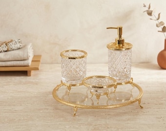 Luxury 4-Piece Bathroom Set with Crystal Glass – Gold, Silver, Antique Finish