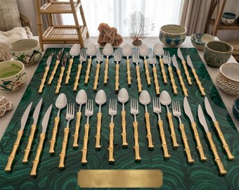 36-Piece Gold Flatware Set, Titanium Cutlery Set for 6, Luxury Silverware Set, Elegant Knives Forks Spoons, Fine Dining Table Decor
