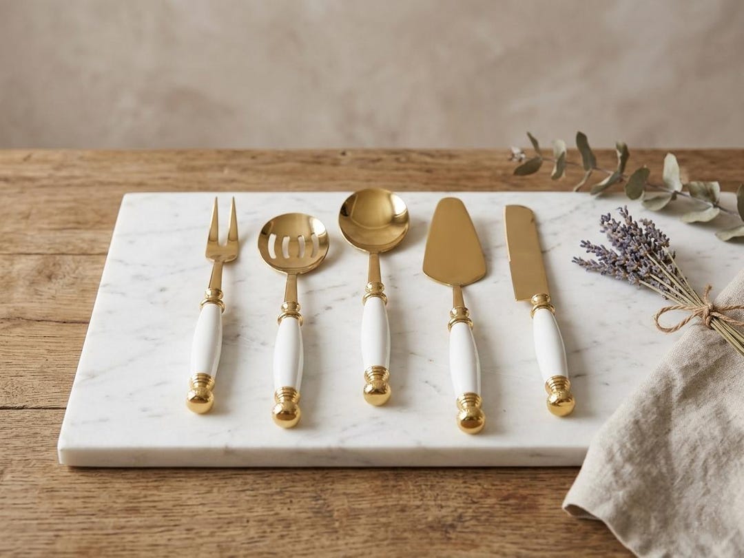 5-piece Stainless Steel Hostess Set With Oval Porcelain Handle